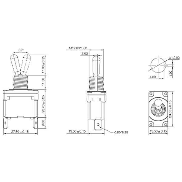 Main product image for SPST On/Off Toggle Switch 2 Spade 20A 125VAC 2 060-456